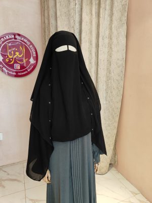 Huzaifa naqab with tuc buttons and double layer back n single layer front
back 54
face veil 22